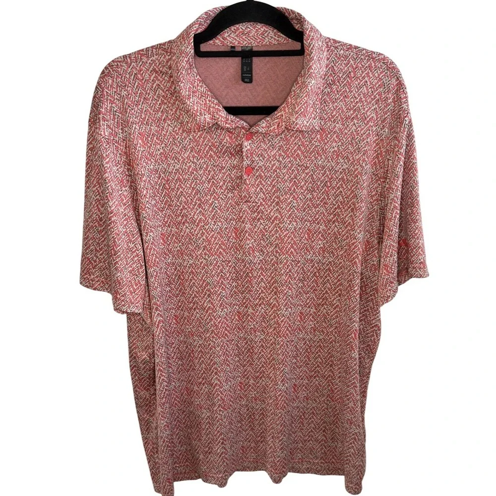Adidas Men's Golf Polo Shirt Coral Zigzag Pattern Short Sleeve 2XL Fast Shipping